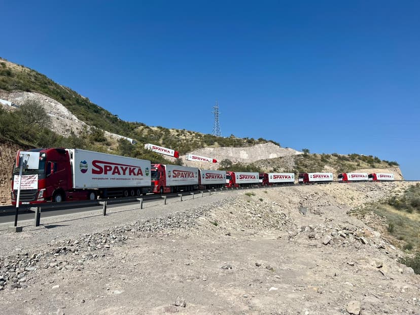 Blockade: a convoy of Armenian trucks carrying emergency food aid to Nagorno-Karabakh blocked at an Azerbaijan checkpoint